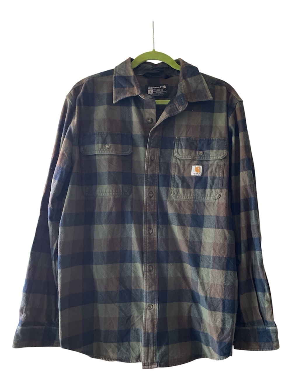 Carhartt Green and Navy Plaid Button-Down Work Shirt